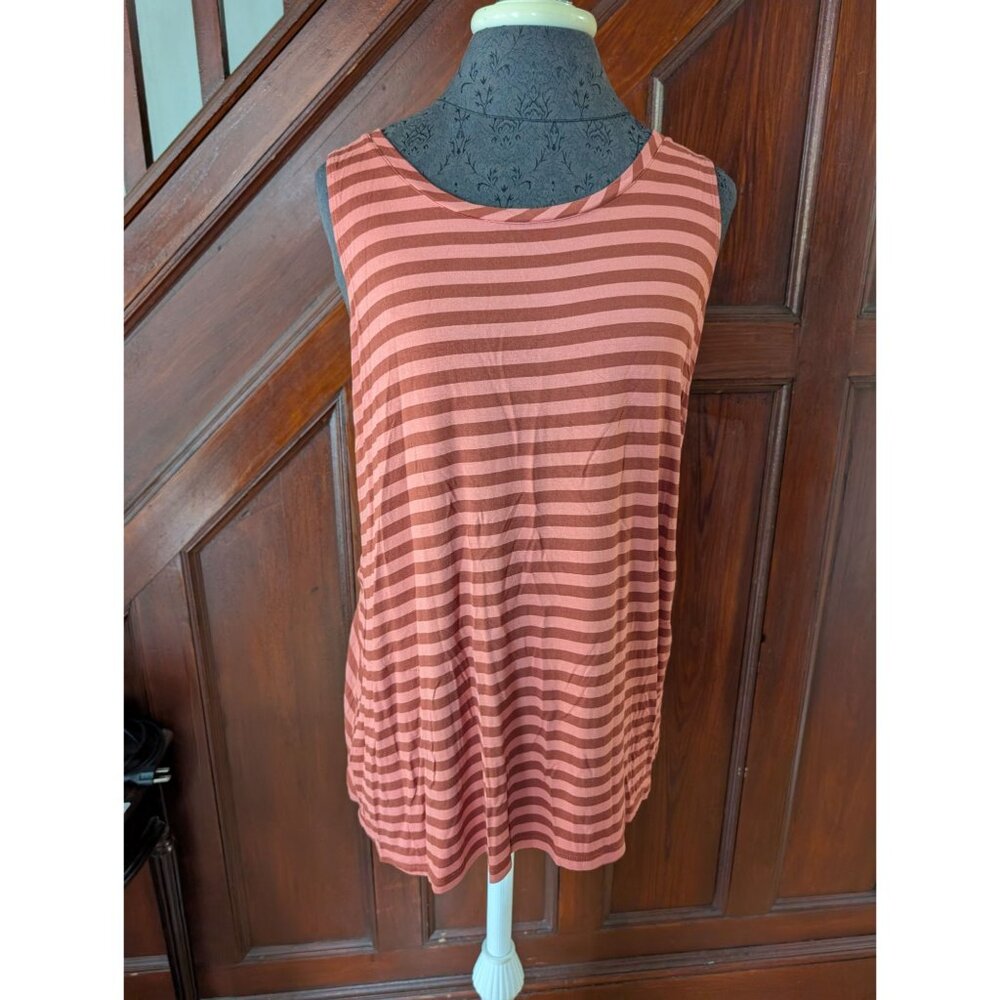 Logo Lori Goldstein Sleeveless Rust & Pink Striped Tank Top Flowy A-Line M